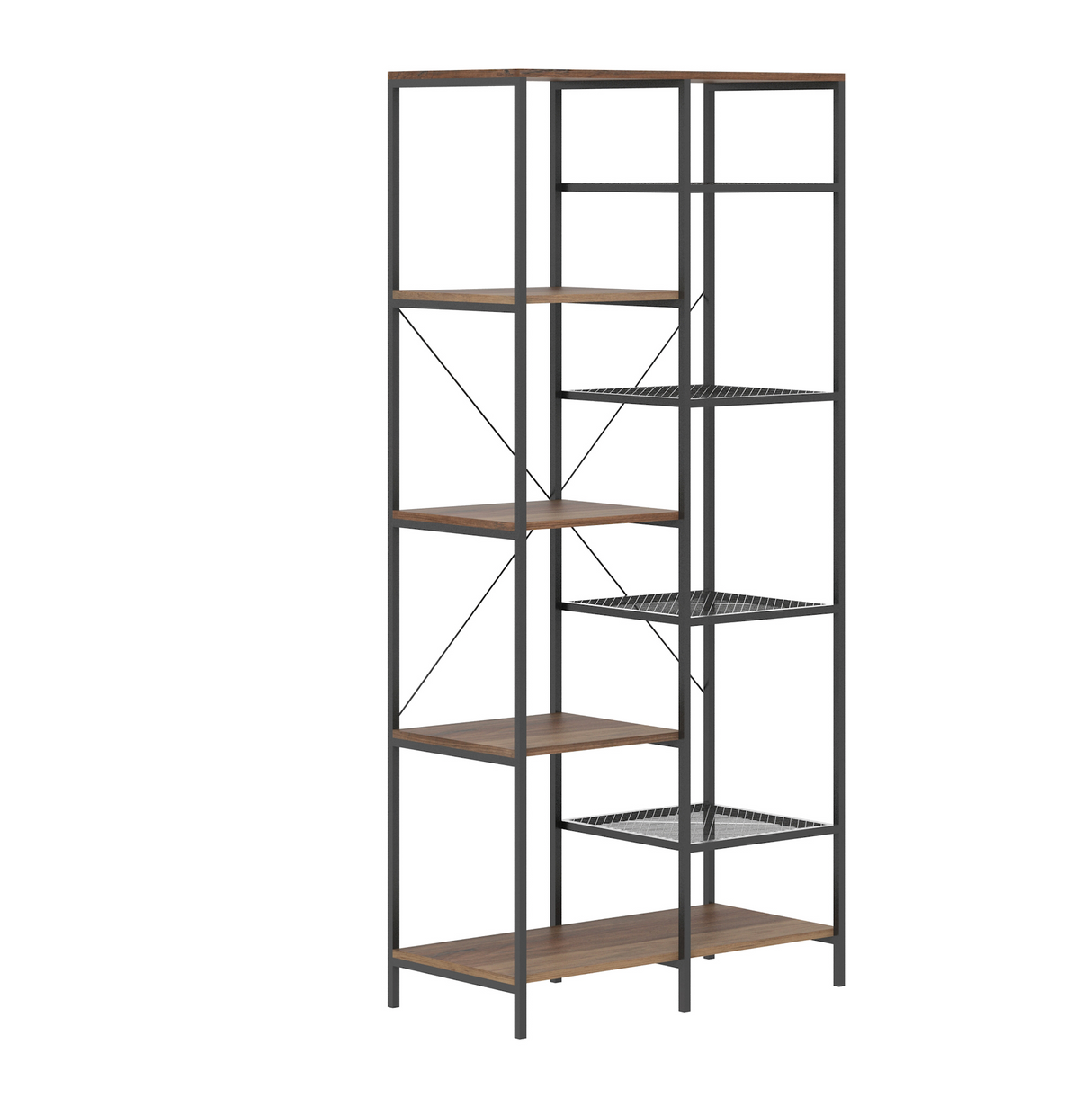 Tivoli 9 Tier Storage Bookshelf Mid Oak Style With Industrial Details