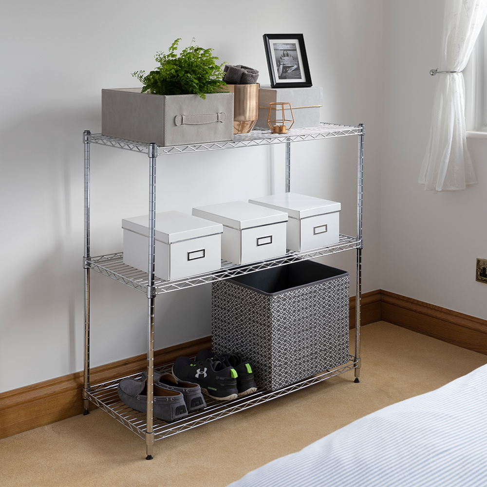 Avignon Chrome Wire Utility Storage Shelving Unit 3 Tiers