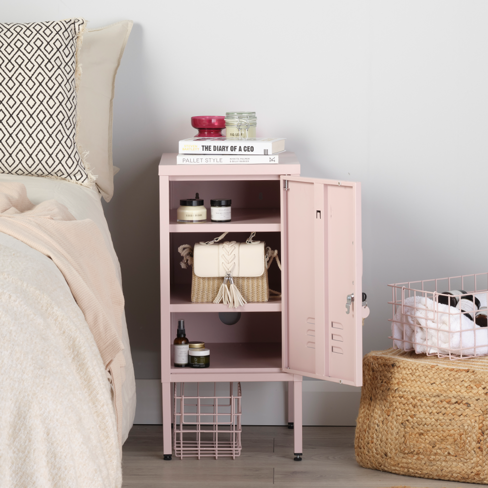 The Camden - Side Table, Storage Locker Light Pink