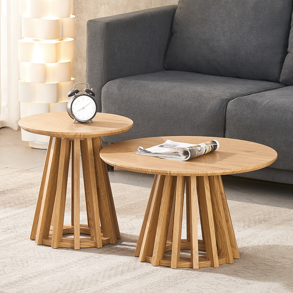 Monaco 2 x Set of Round Open Panelled Coffee Tables with Angled Bases