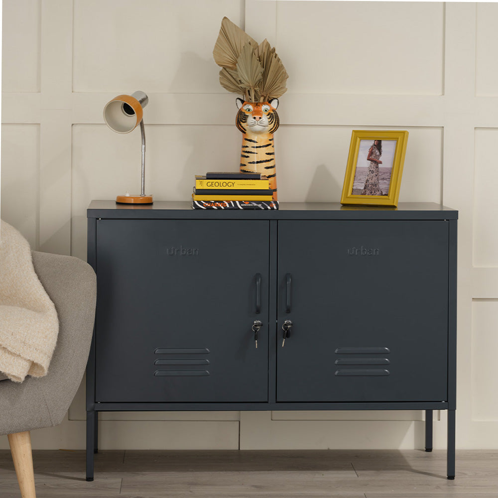 The Oxford - Side Table/TV Stand Storage Locker In Slate Grey