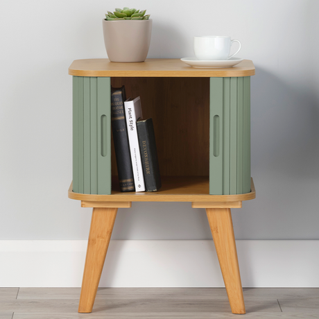 Copenhagen Side Table with Sage Green Sliding Doors