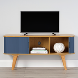 Oslo TV Stand with Dark Blue Sliding Doors