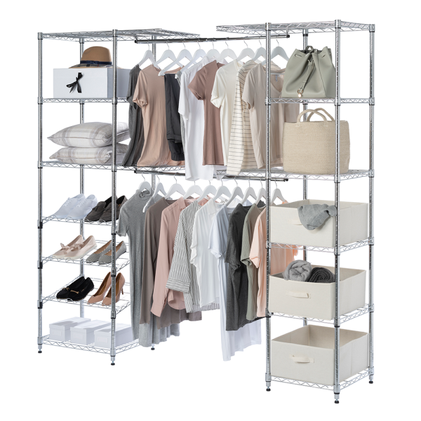 Reims Extendable Clothes & Accessories Rail in Chrome with Linen Pull Out Baskets